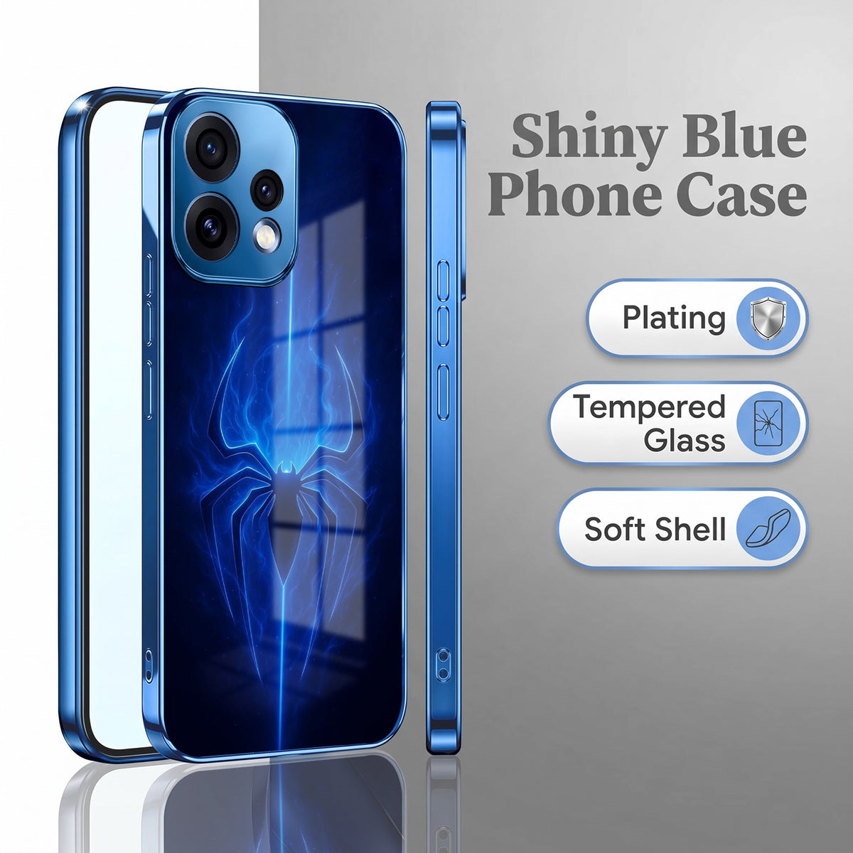 Oppo Reno 15 5G Neon Spider Blue Electroplated Glass Phone Back Case
