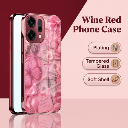Oppo Reno 14 5G Luxury Dollar Butterfly Pink Electroplated Glass Phone Back Case