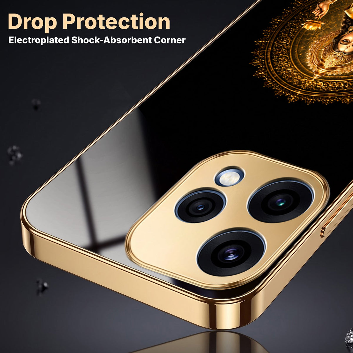 Oppo Reno 15 5G Golden Maa Lakshmi Gold Electroplated Glass Phone Back Case
