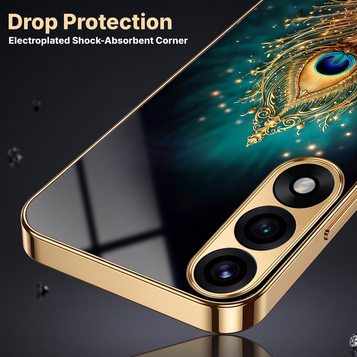 Oneplus Nord 5 5G Golden Peacock Feather Gold Electroplated Glass Phone Back Case