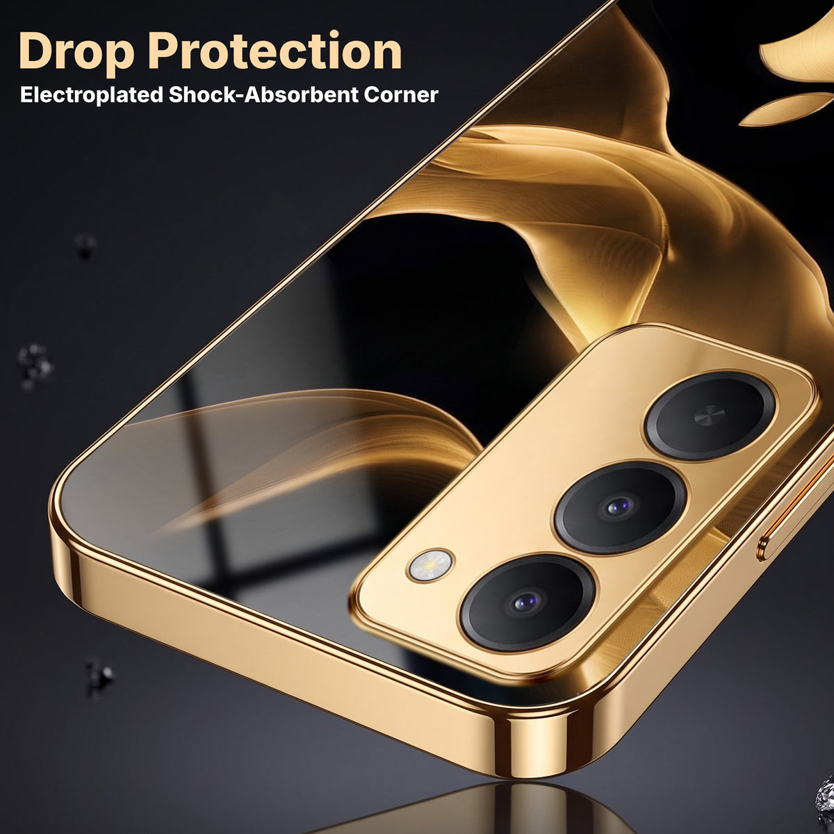 Redmi 15 5G Luxury Wave Gold Electroplated Glass Phone Back Case