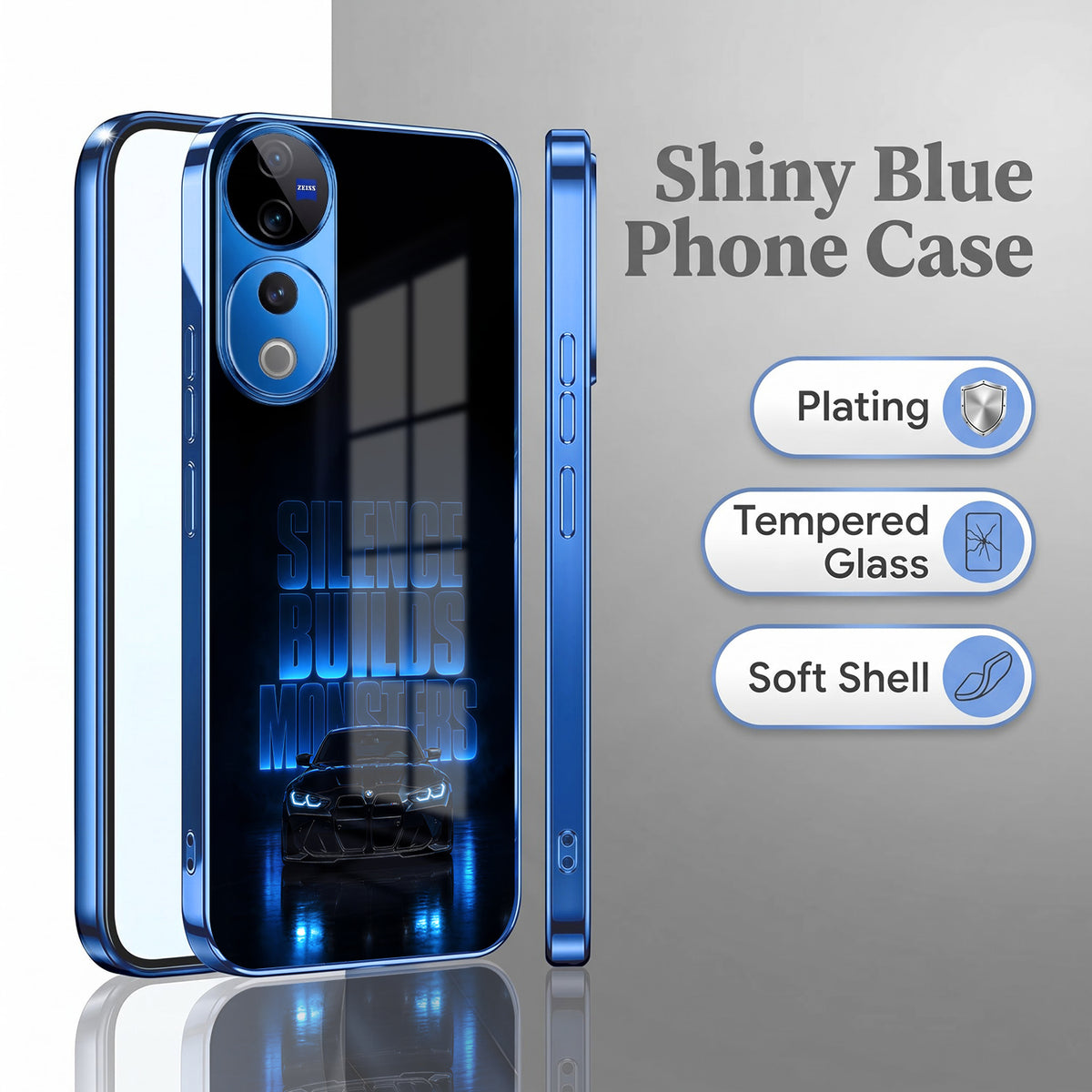 Vivo V40 Pro 5G Silence Build Monsters Blue Electroplated Glass Phone Back Case