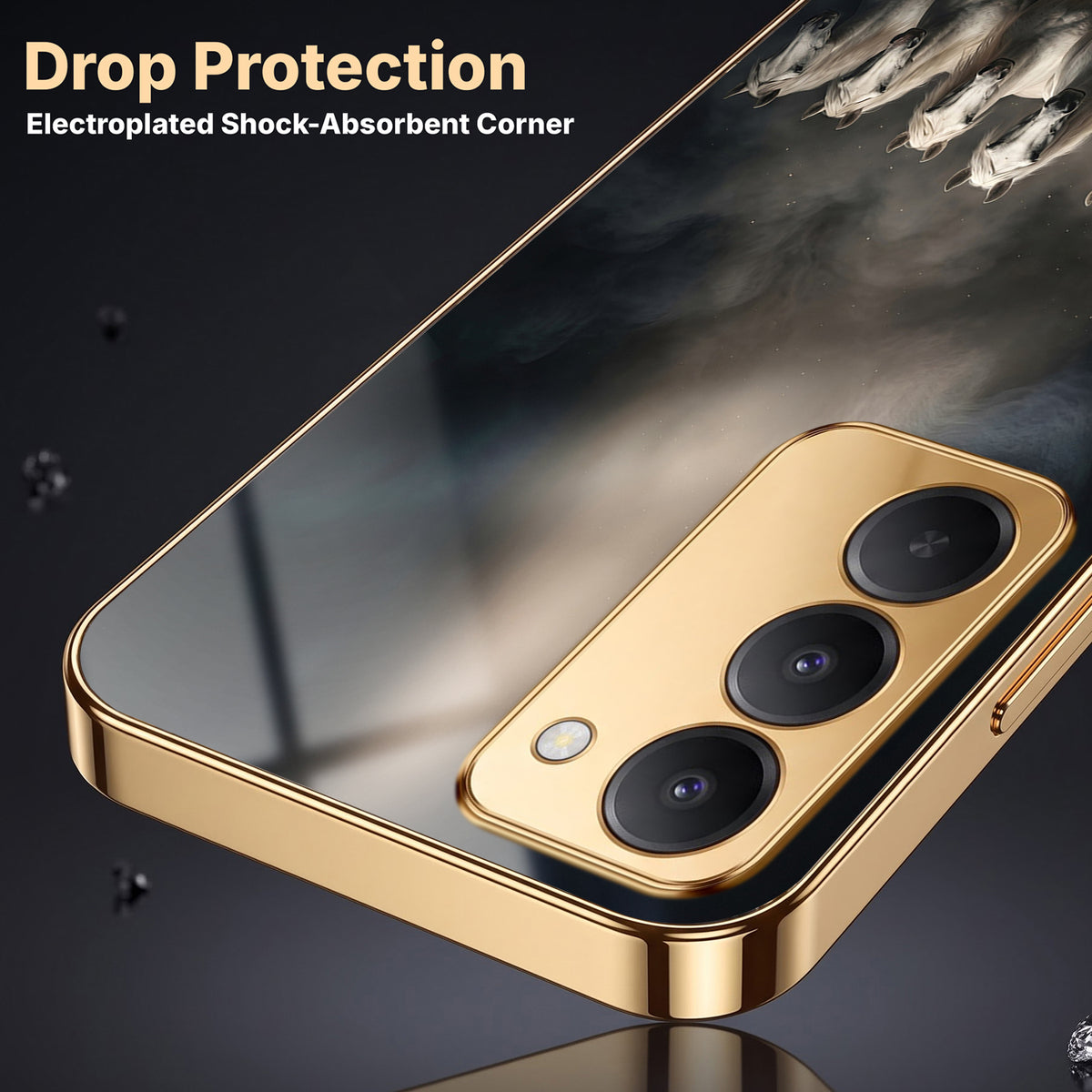Redmi 15 5G Running Horses Gold Electroplated Glass Phone Back Case