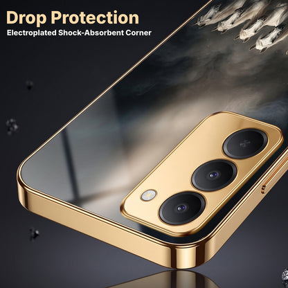 Redmi 15 5G Running Horses Gold Electroplated Glass Phone Back Case