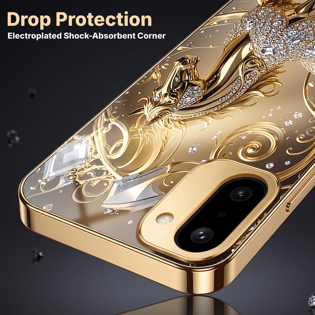 OnePlus 15R 5G Luxury Horse Texture Gold Electroplated Glass Phone Back Case