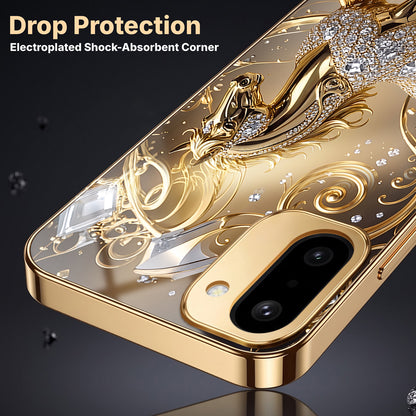 OnePlus 15R 5G Luxury Horse Texture Gold Electroplated Glass Phone Back Case