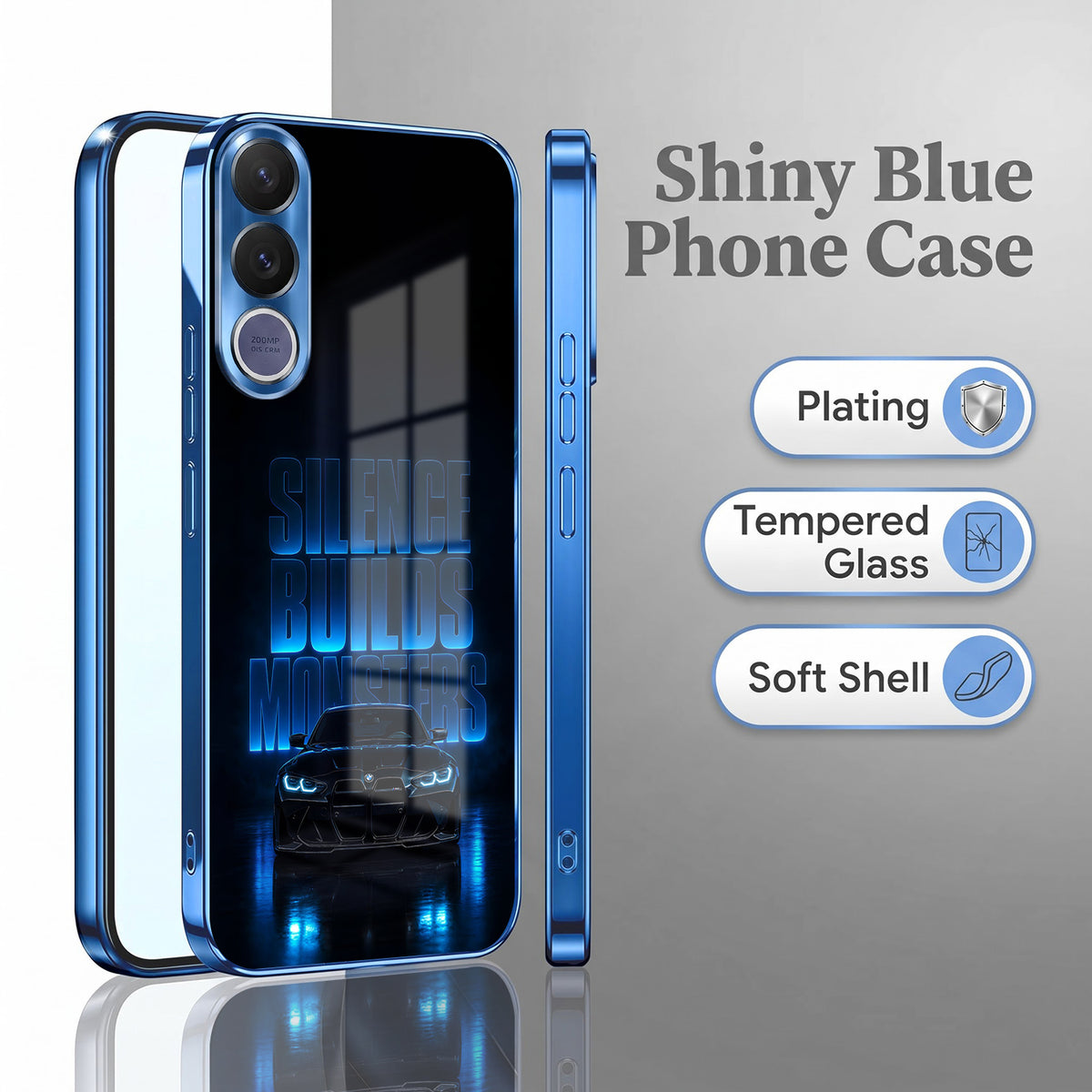 Vivo V70 FE 5G Silence Build Monsters Blue Electroplated Glass Phone Back Case