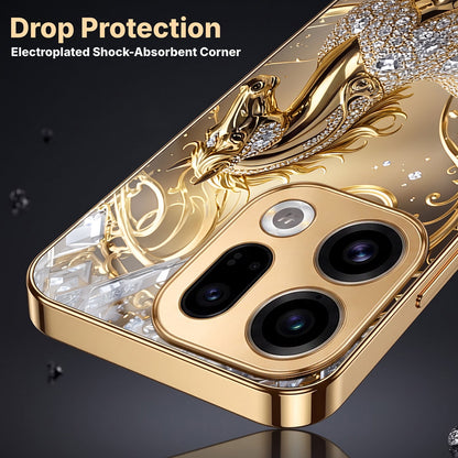 Oppo Find X9 5G Luxury Horse Texture Gold Electroplated Glass Phone Back Case