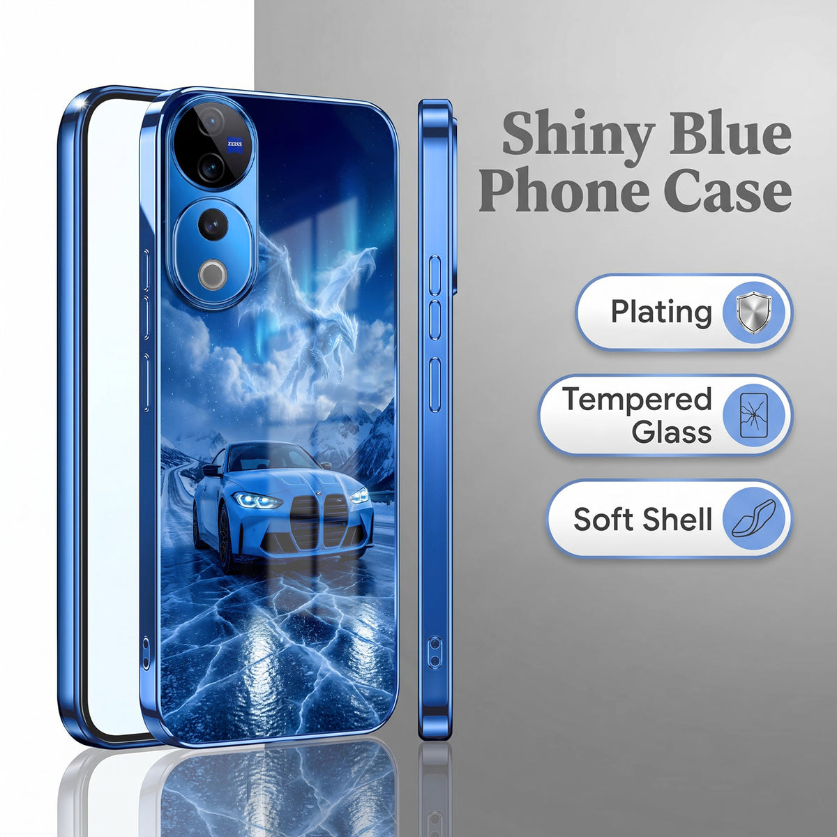 Vivo V40 Pro 5G Ice Dragon GT Blue Electroplated Glass Phone Back Case