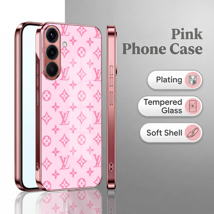 Samsung Galaxy A56 5G Luxury Monogram Pink Electroplated Glass Phone Back Case