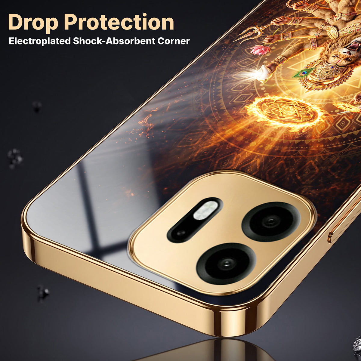 OnePlus N6 5G Lord Narasimha Gold Electroplated Glass Phone Back Case