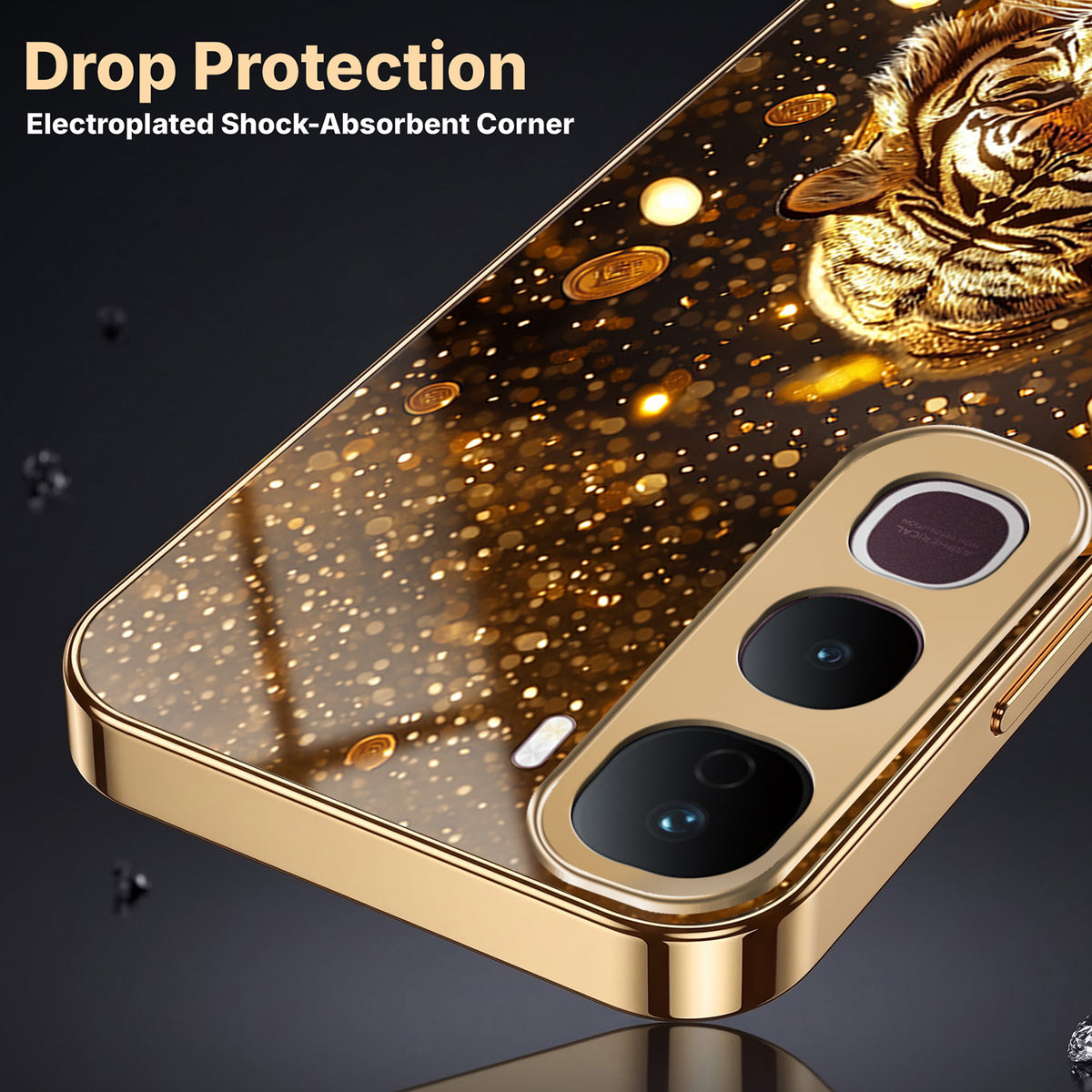 Vivo Y400 Pro 5G Luxury Tiger Gold Electroplated Glass Phone Back Case