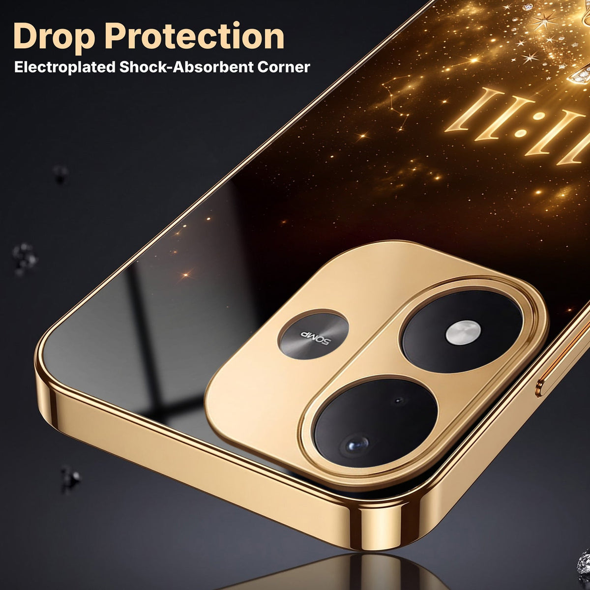 Redmi Note 17 5G God’s Plan Evil Eye Gold Electroplated Glass Phone Back Case