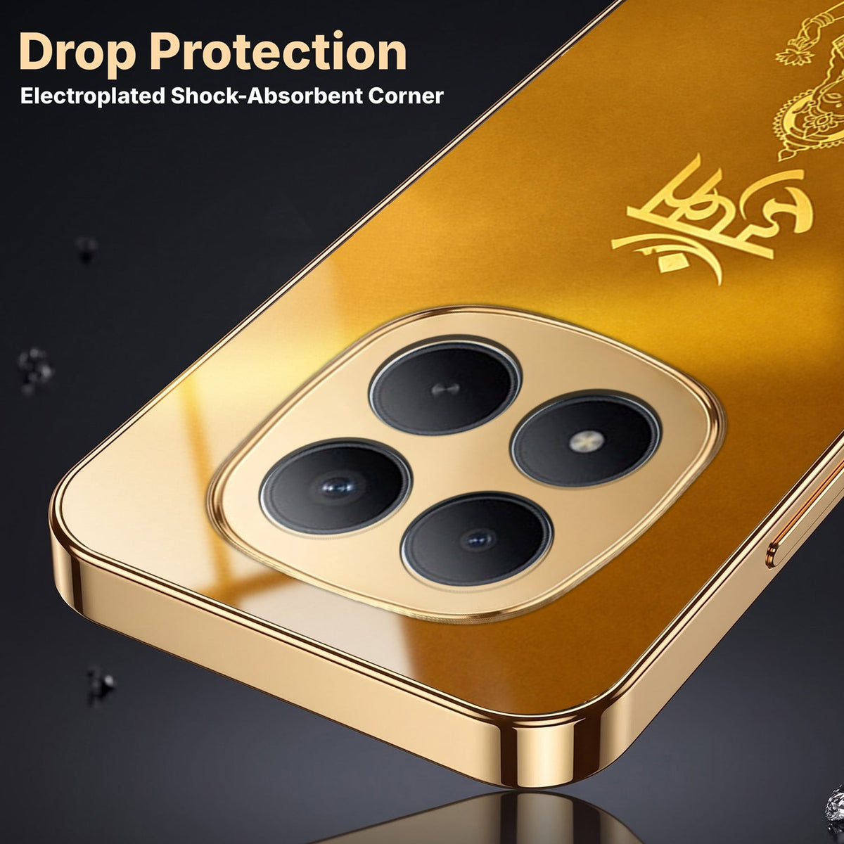 Redmi Note 15 Pro+ 5G Shree Lakshmi Divine Gold Electroplated Glass Phone Back Case