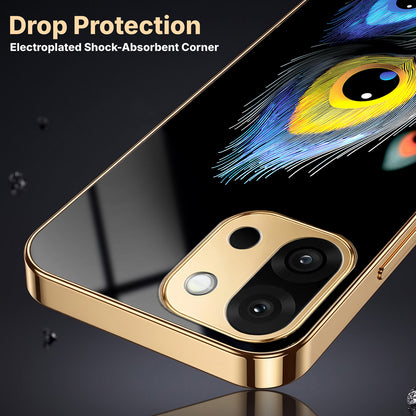 OnePlus 13s 5G Multi-Feather Peacock Gold Electroplated Glass Phone Back Case