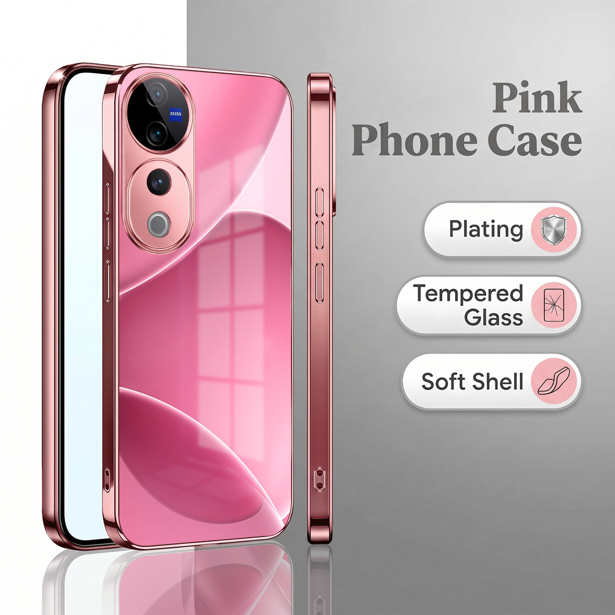 Vivo V40 Pro 5G Luxury Glossy Wave Pink Electroplated Glass Phone Back Case