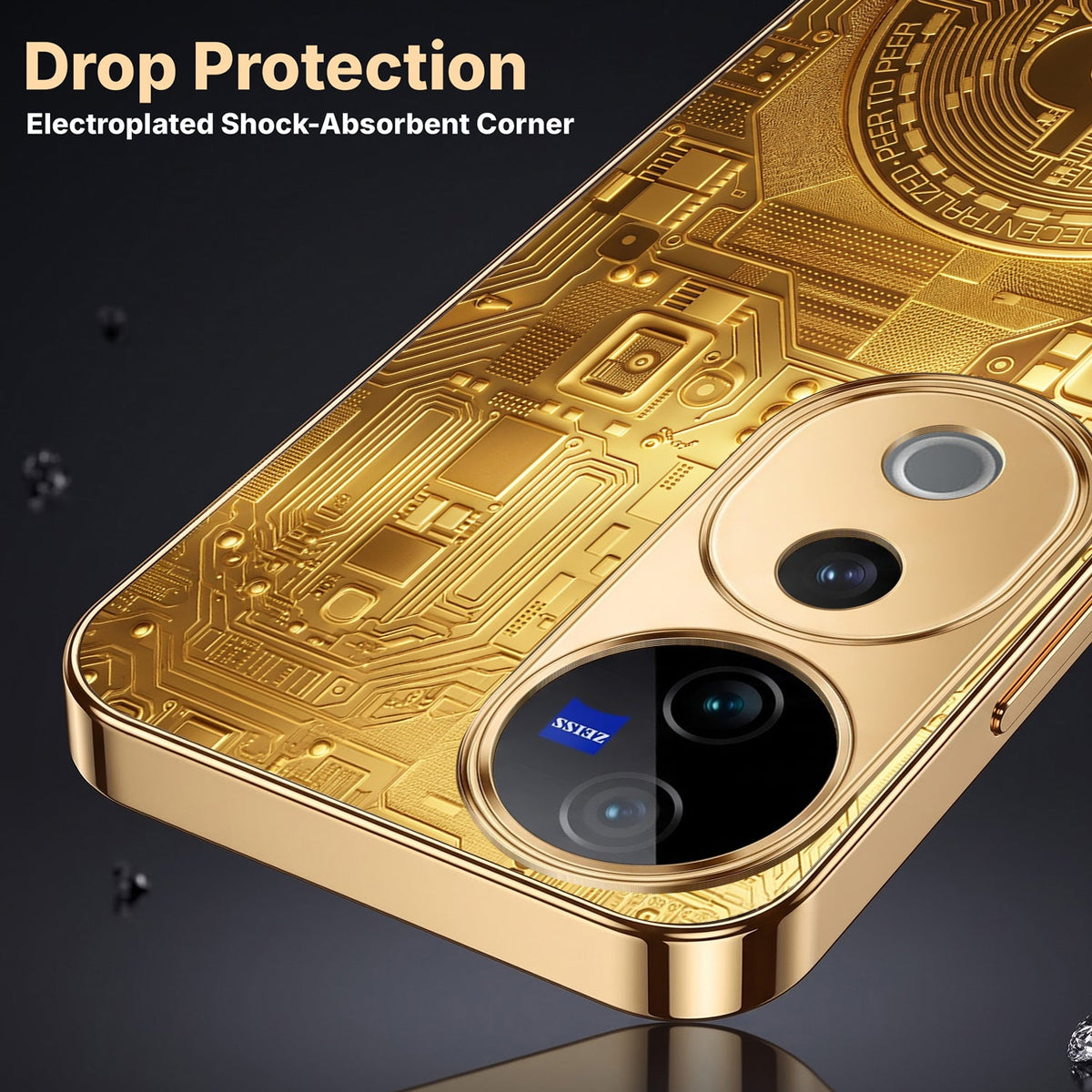 Vivo V40 Pro 5G Bitcoin Gold Electroplated Glass Phone Back Case