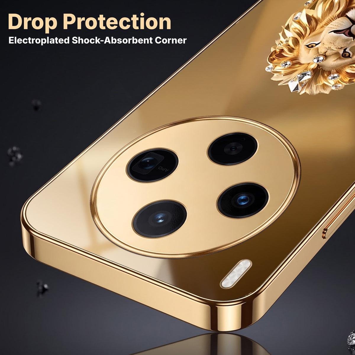 Vivo X300 5G Luxury Lion Gold Electroplated Glass Phone Back Case