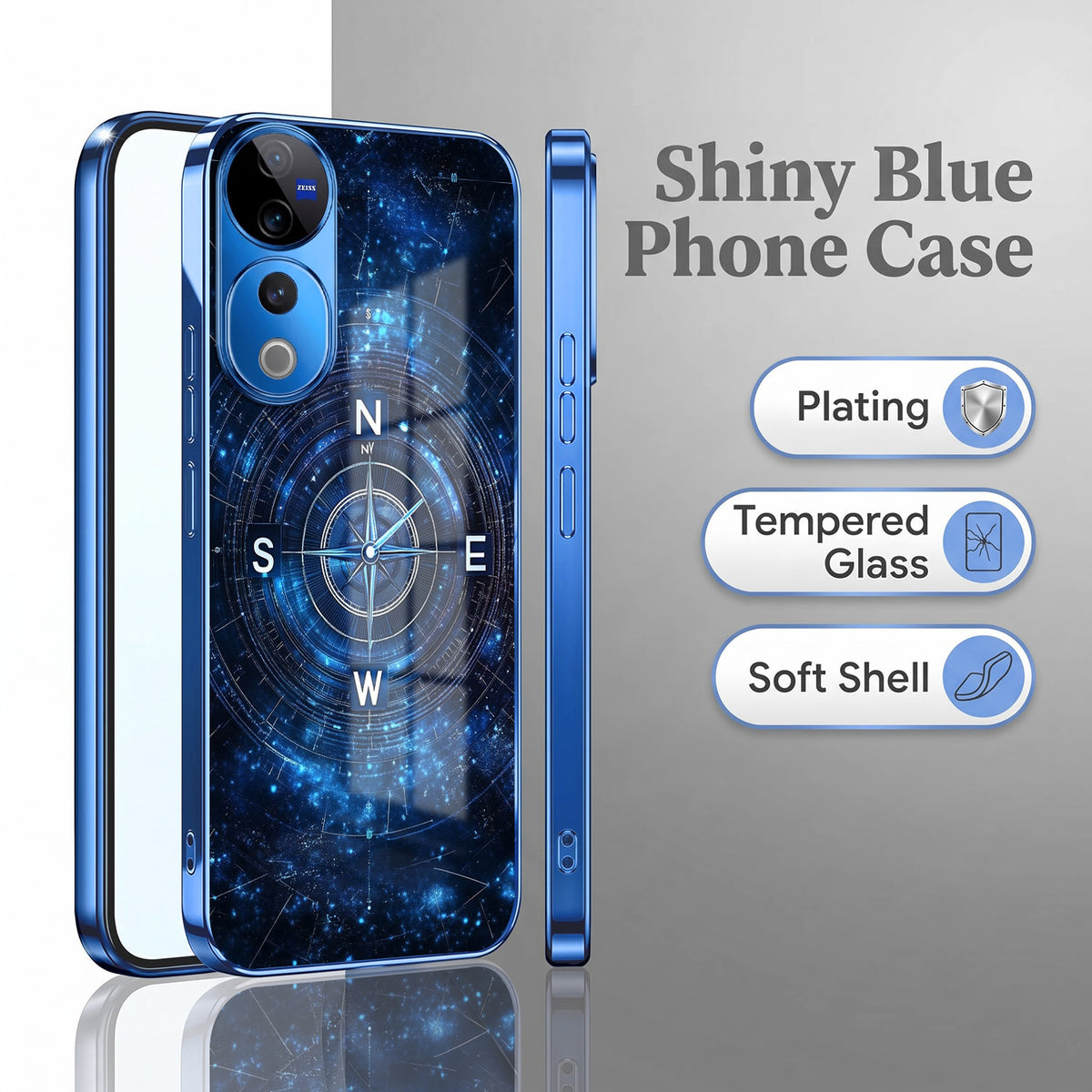 Vivo V40 Pro 5G Astral Compass Blue Electroplated Glass Phone Back Case