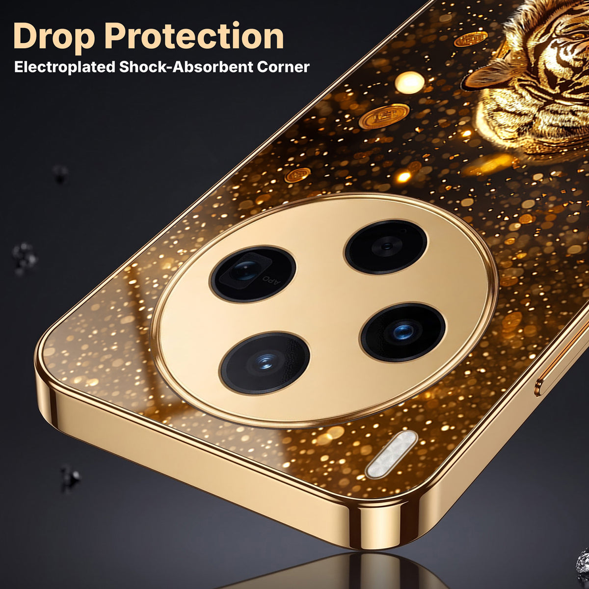 Vivo X300 5G Luxury Tiger Gold Electroplated Glass Phone Back Case