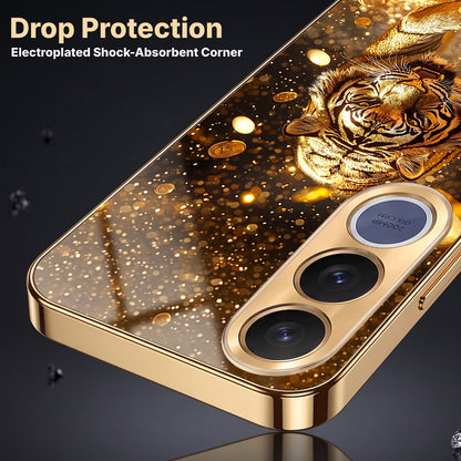 Vivo V70 FE 5G Luxury Tiger Gold Electroplated Glass Phone Back Case