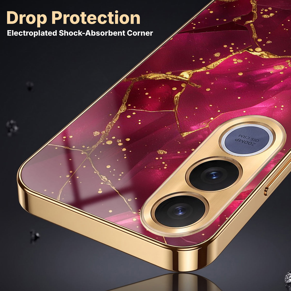 Vivo V70 FE 5G Luxury Crimson Marble Gold Electroplated Glass Phone Back Case