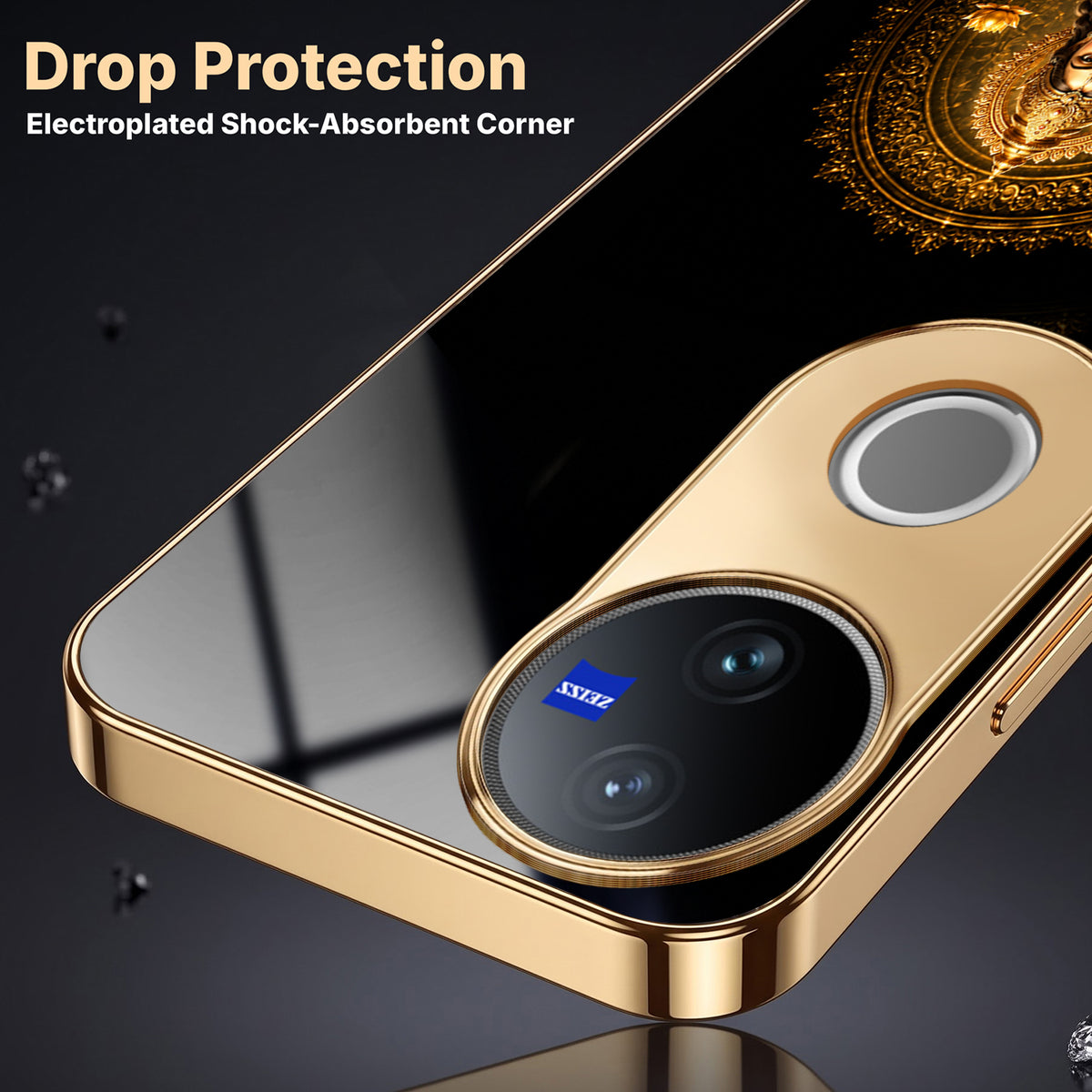 Vivo V50 5G Golden Maa Lakshmi Gold Electroplated Glass Phone Back Case