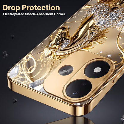 Redmi Note 17 5G Luxury Horse Texture Gold Electroplated Glass Phone Back Case