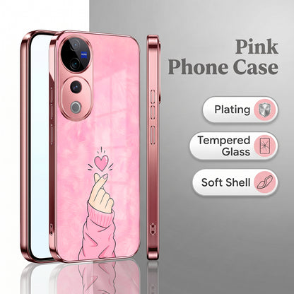 Vivo V40 Pro 5G Luxury Heart Pink Electroplated Glass Phone Back Case