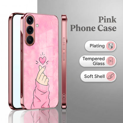 Samsung Galaxy A36 5G Luxury Heart Pink Electroplated Glass Phone Back Case