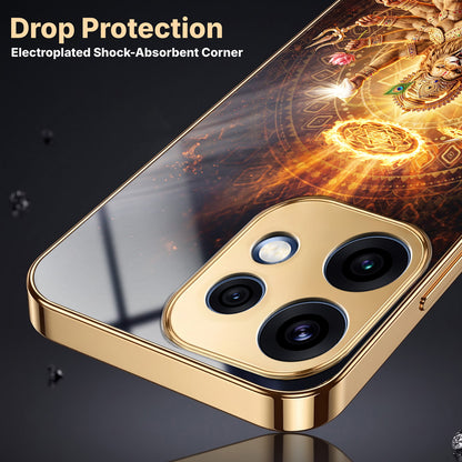 Oppo Reno 16 5G Lord Narasimha Gold Electroplated Glass Phone Back Case