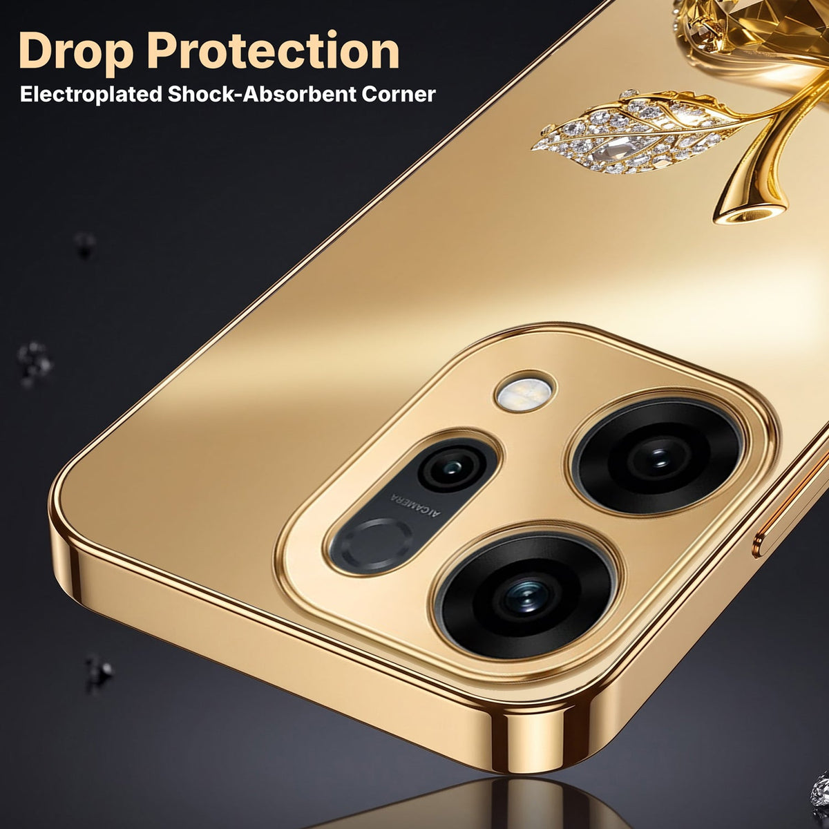 Oppo Reno 14 5G Golden Apple Gold Electroplated Glass Phone Back Case