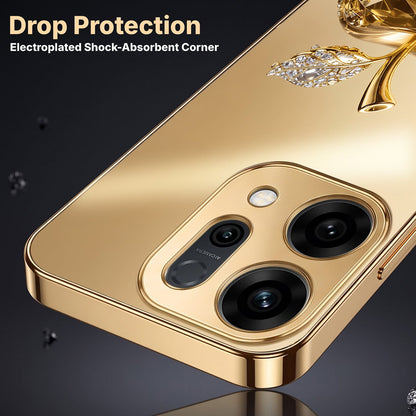 Oppo Reno 14 5G Golden Apple Gold Electroplated Glass Phone Back Case
