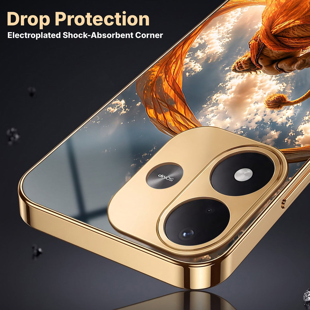 Redmi Note 17 5G Divine Hanuman Gold Electroplated Glass Phone Back Case