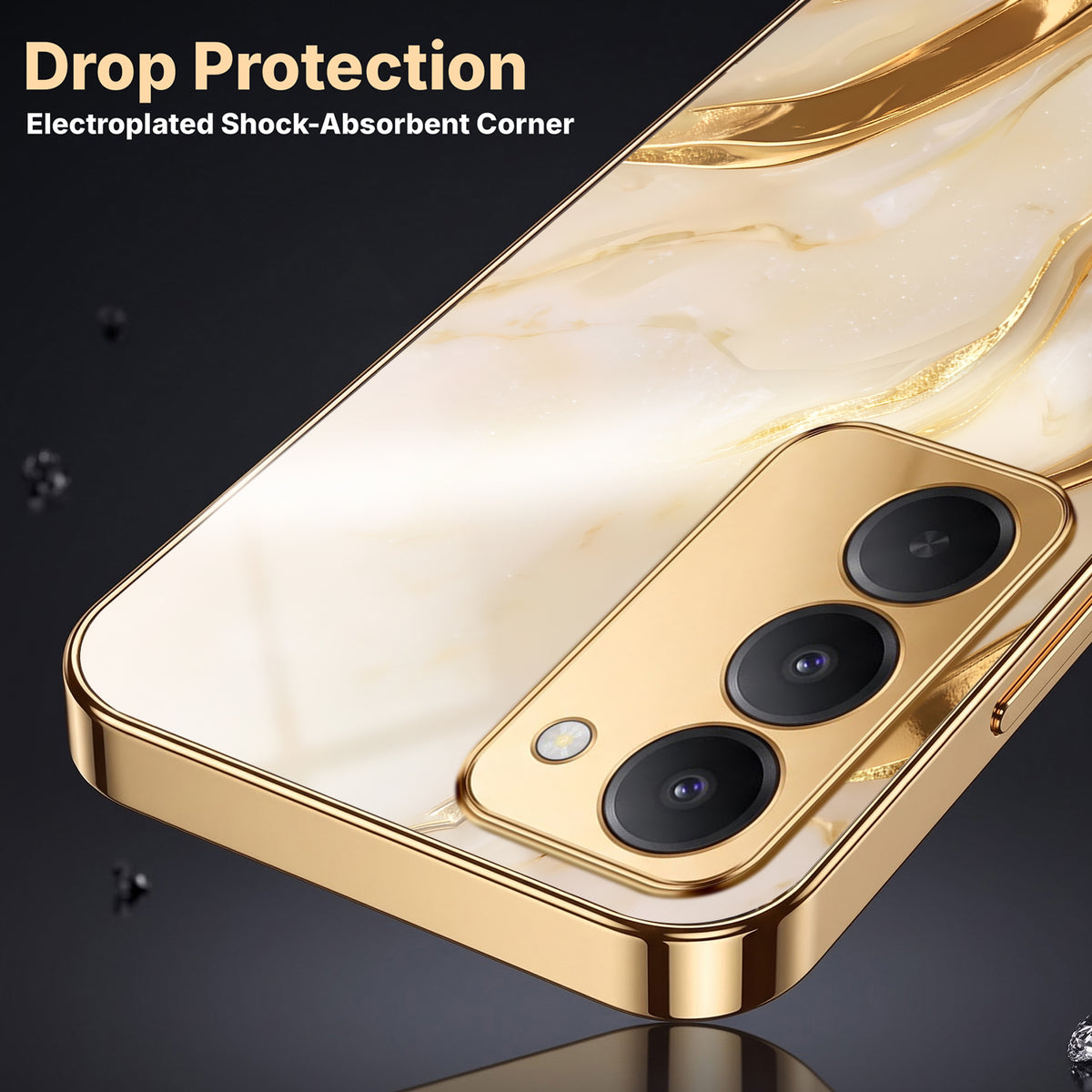Redmi 15 5G Marvel Texture Gold Electroplated Glass Phone Back Case