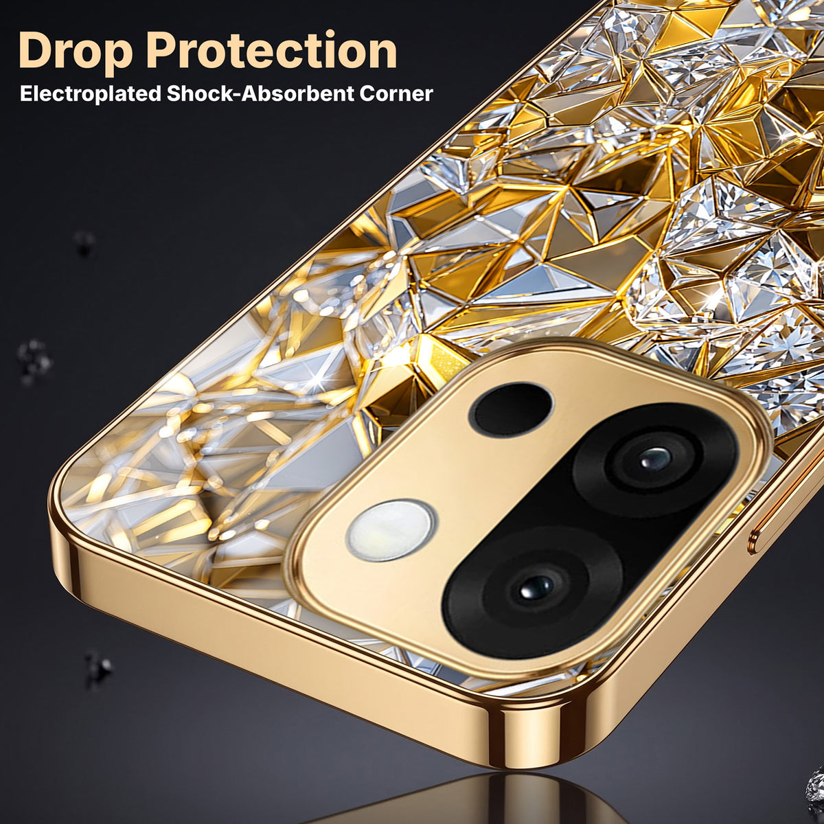 OnePlus 13s 5G White Diamond Shatter Gold Electroplated Glass Phone Back Case