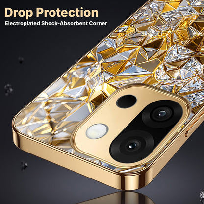 OnePlus 13s 5G White Diamond Shatter Gold Electroplated Glass Phone Back Case