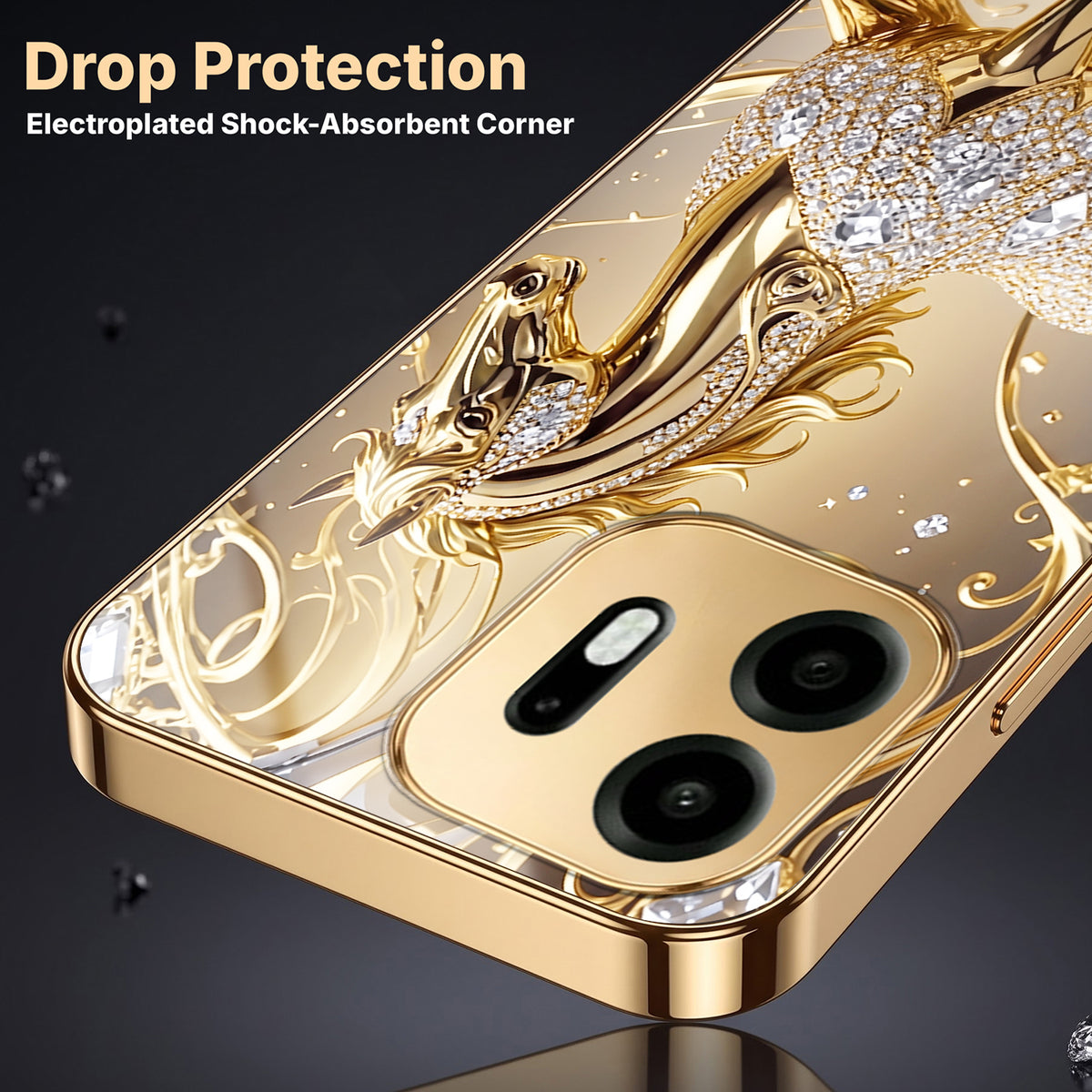 OnePlus N6 5G Luxury Horse Texture Gold Electroplated Glass Phone Back Case