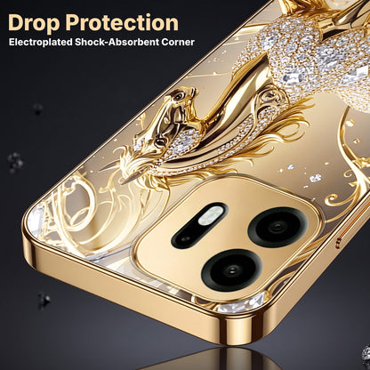OnePlus N6 5G Luxury Horse Texture Gold Electroplated Glass Phone Back Case