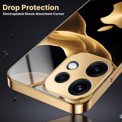 Oppo Reno 16 5G Luxury Wave Gold Electroplated Glass Phone Back Case
