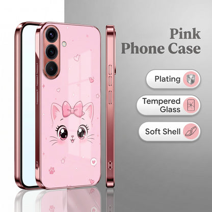 Samsung Galaxy A36 5G Luxury Cute Cat Pink Electroplated Glass Phone Back Case