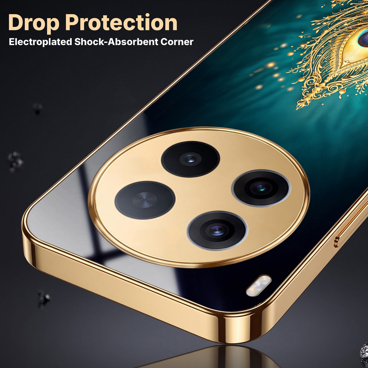 Vivo X300 Pro 5G Golden Peacock Feather Gold Electroplated Glass Phone Back Case