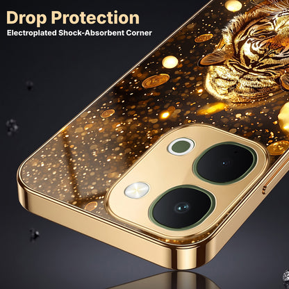 Vivo T5X 5G Luxury Tiger Gold Electroplated Glass Phone Back Case