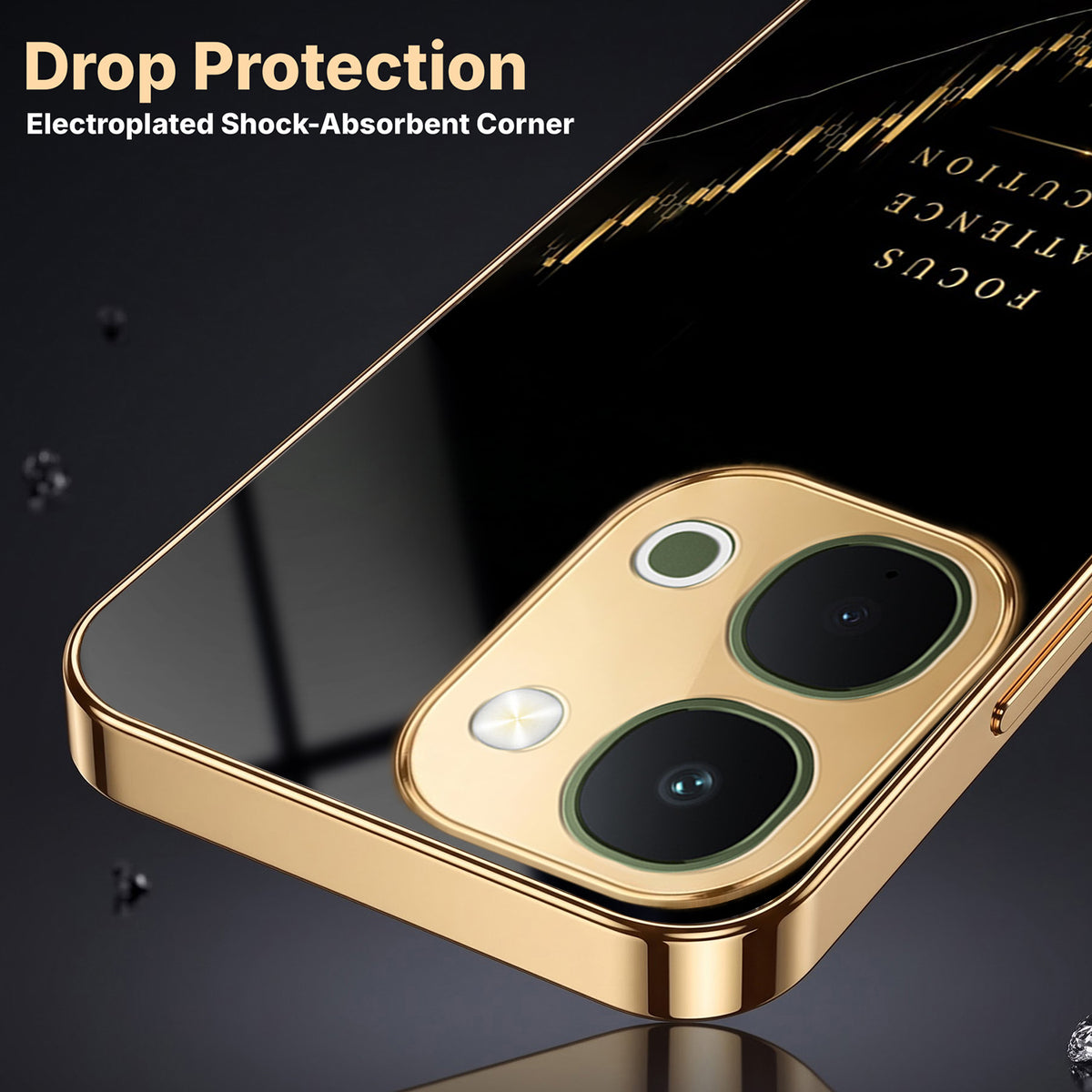 Vivo T5X 5G Focus Gold Electroplated Glass Phone Back Case