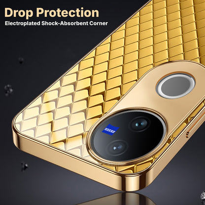 Vivo V50 5G Golden Criss Cross Gold Electroplated Glass Phone Back Case