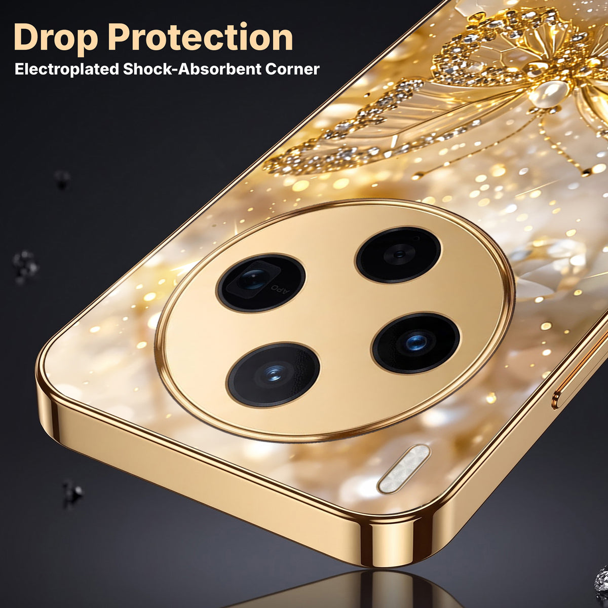 Vivo X300 5G Golden Butterfly Gold Electroplated Glass Phone Back Case