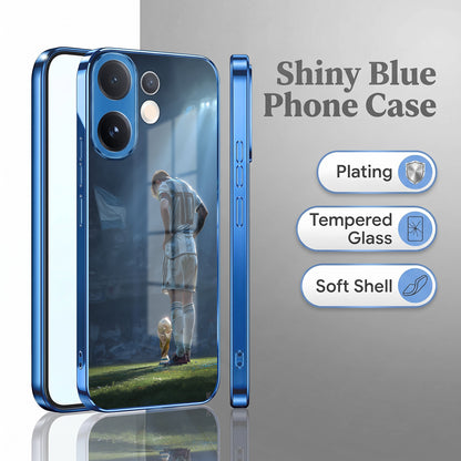 Vivo V60 5G Football Champion Blue Electroplated Glass Phone Back Case