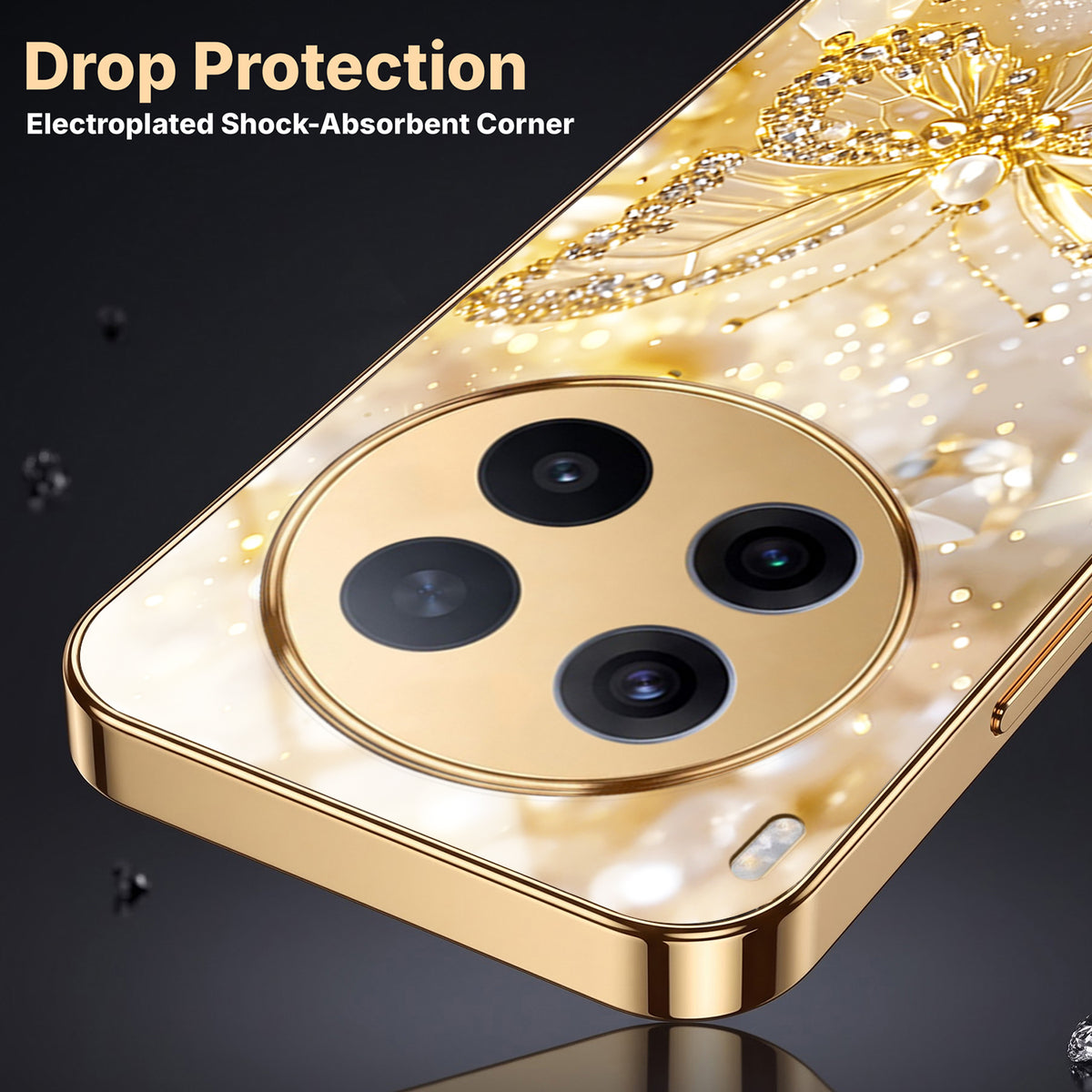 Vivo X300 Pro 5G Golden Butterfly Gold Electroplated Glass Phone Back Case