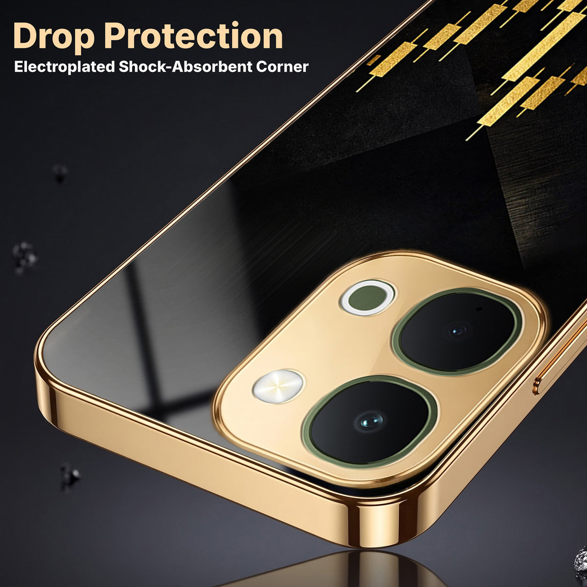 Vivo T5X 5G Trading Candles Gold Electroplated Glass Phone Back Case