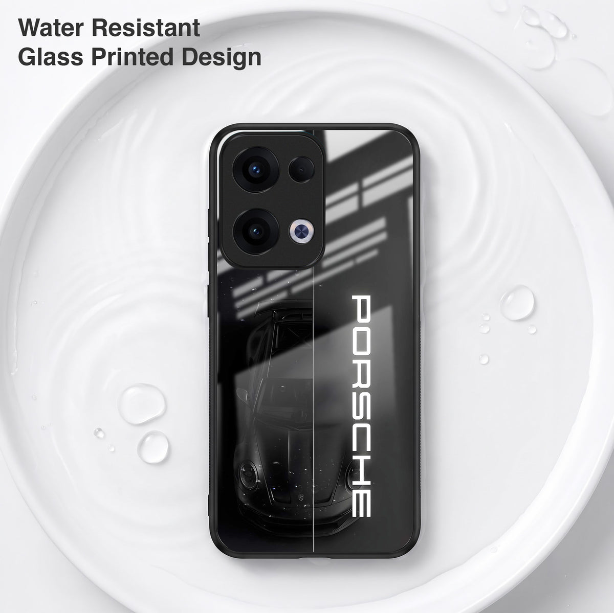 Oppo Reno 13 5G 5G Premium Acrylic Shockproof Glass Back Case (Black Porsche)